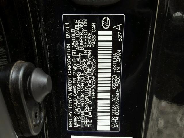 JTHFF2C26F2532267 - 2015 LEXUS IS 250 BLACK photo 10