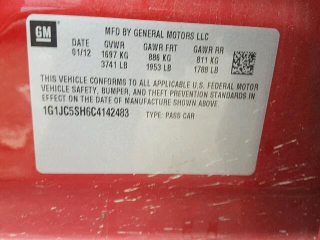 1G1JC5SH6C4142483 - 2012 CHEVROLET SONIC LT RED photo 10