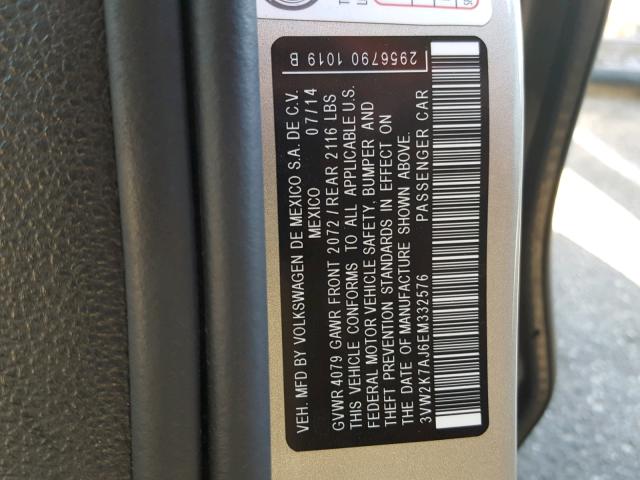 3VW2K7AJ6EM332576 - 2014 VOLKSWAGEN JETTA BASE GOLD photo 10