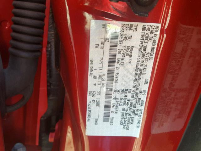 1FAHP3H28CL262346 - 2012 FORD FOCUS SEL RED photo 10