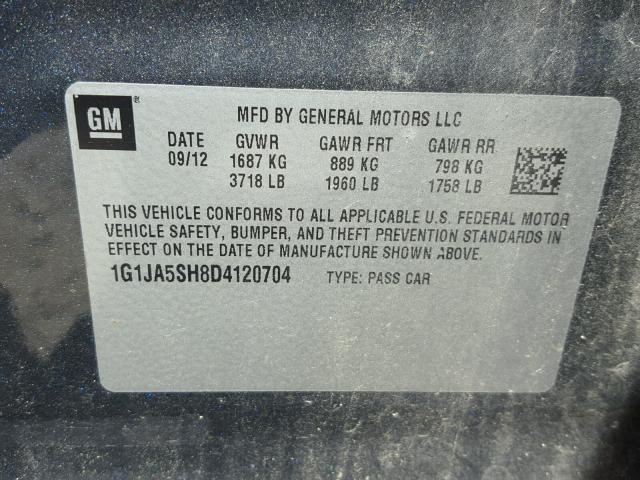 1G1JA5SH8D4120704 - 2013 CHEVROLET SONIC LS GRAY photo 10