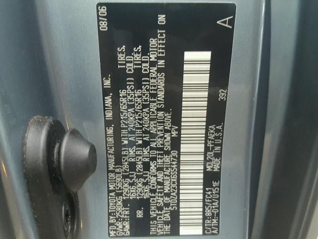 5TDZA23CX6S544730 - 2006 TOYOTA SIENNA BLUE photo 10