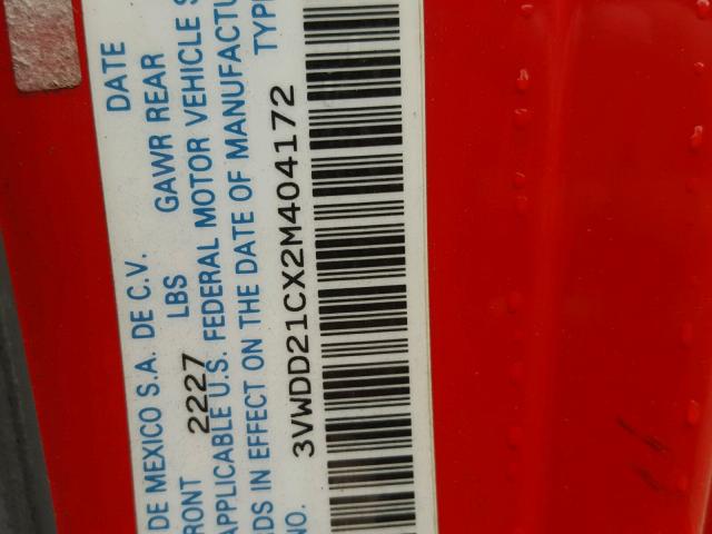 3VWDD21CX2M404172 - 2002 VOLKSWAGEN NEW BEETLE 红色 照片 10