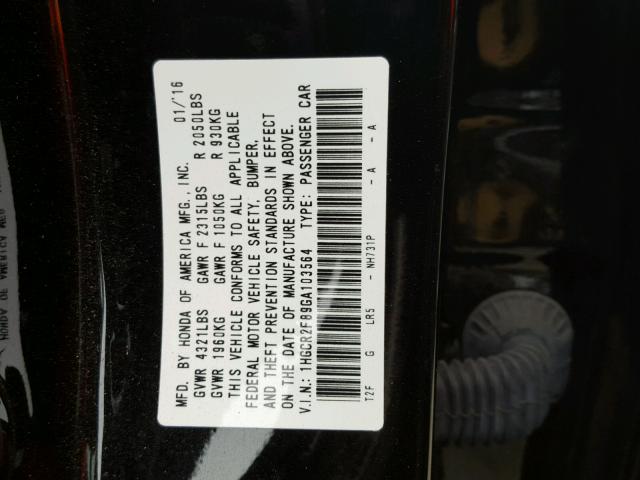 1HGCR2F89GA103564 - 2016 HONDA ACCORD EXL Qara foto 10