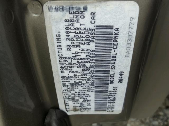 4T1BG22K9XU519626 - 1999 TOYOTA CAMRY CE GRAY photo 10