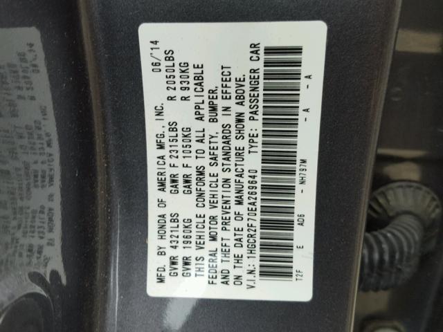 1HGCR2F70EA269640 - 2014 HONDA ACCORD EX GRAY photo 10