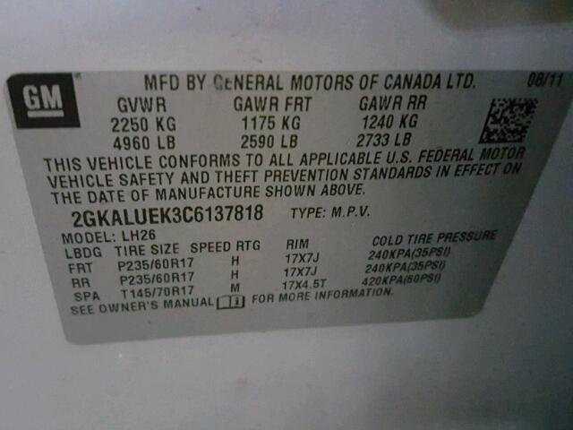 2GKALUEK3C6137818 - 2012 GMC TERRAIN SILVER photo 10