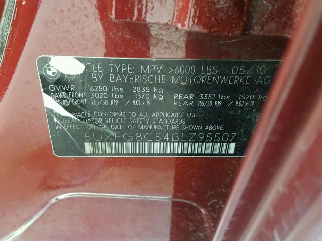 5UXFG8C54BLZ95507 - 2011 BMW X6 XDRIVE5 Қызыл фото 10