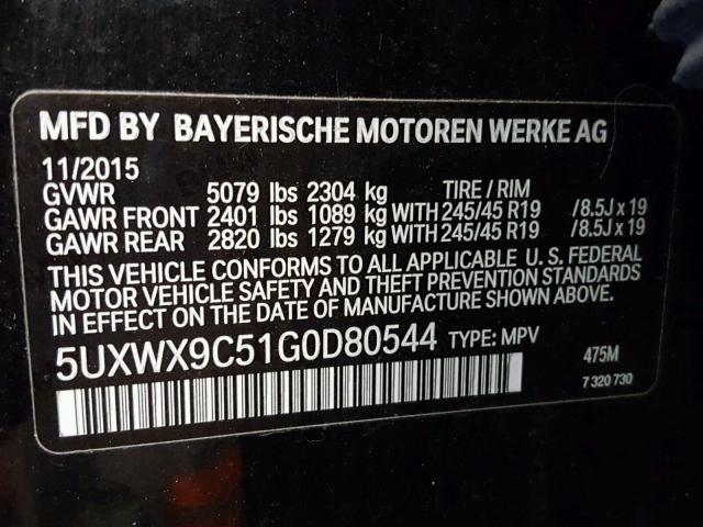 5UXWX9C51G0D80544 - 2016 BMW X3 XDRIVE2 BLACK photo 10