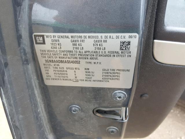 3GNBAADB6AS649052 - 2010 CHEVROLET HHR LS GRAY photo 10