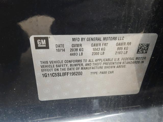 1G11C5SL0FF196200 - 2015 CHEVROLET MALIBU 1LT 灰色 照片 10