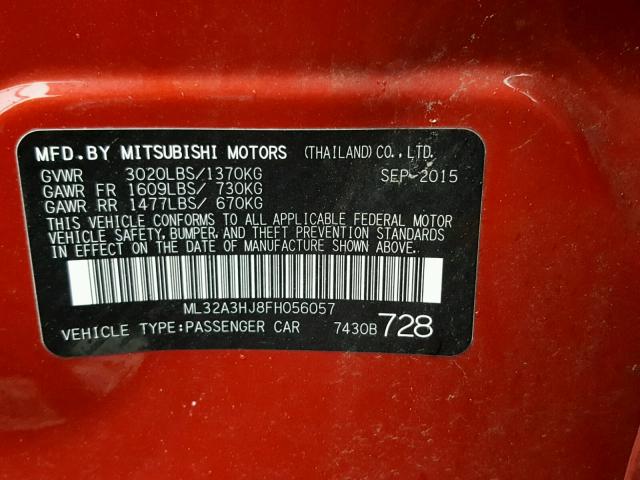 ML32A3HJ8FH056057 - 2015 MITSUBISHI MIRAGE DE RED photo 10