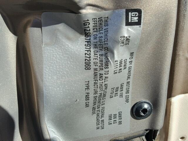 1G1ZS57F97F272068 - 2007 CHEVROLET MALIBU LS ყავისფერი ფოტო 10