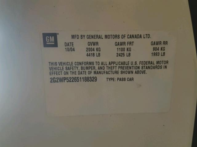 2G2WP522651188329 - 2005 PONTIAC GRAND PRIX Սպիտակ լուսանկար 10