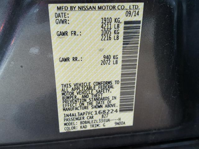 1N4AL3AP7FC168224 - 2015 NISSAN ALTIMA 2.5 GRAY photo 10