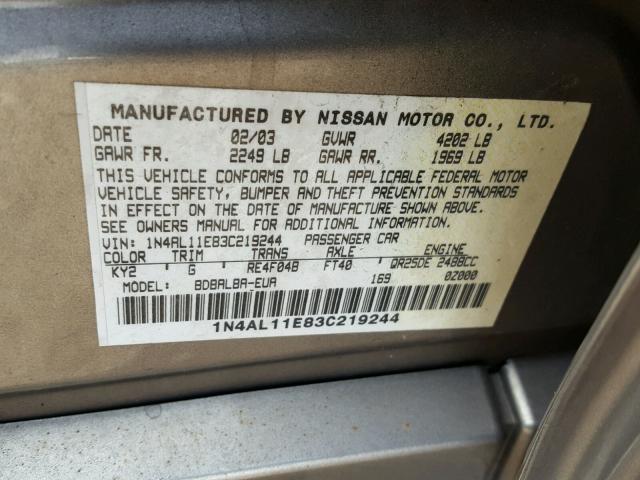 1N4AL11E83C219244 - 2003 NISSAN ALTIMA BAS BEIGE photo 10