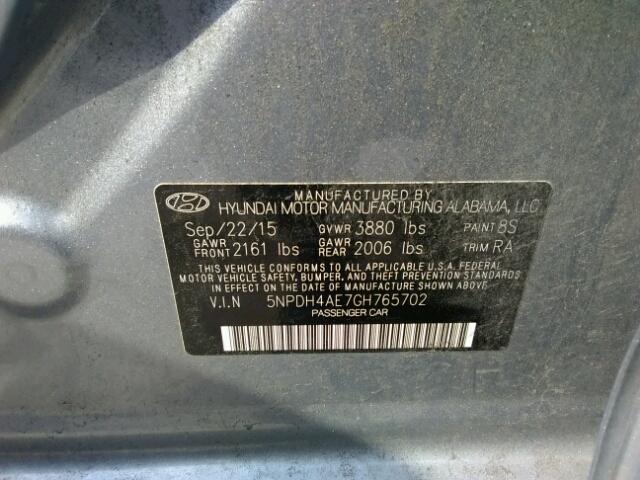 5NPDH4AE7GH765702 - 2016 HYUNDAI ELANTRA SE GRAY photo 10