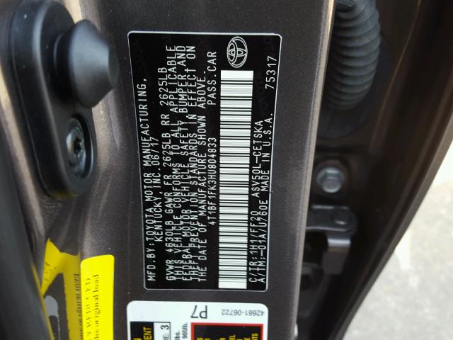 4T1BF1FK3HU804833 - 2017 TOYOTA CAMRY LE GRAY photo 8