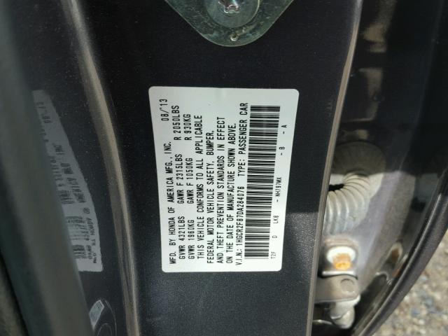 1HGCR2F87DA284076 - 2013 HONDA ACCORD EXL GRAY photo 10