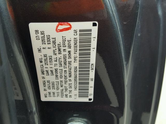 1HGCS22858A018264 - 2008 HONDA ACCORD EXL Grafit foto 10