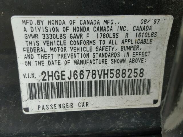 2HGEJ6678VH588258 - 1997 HONDA CIVIC LX BLACK photo 10