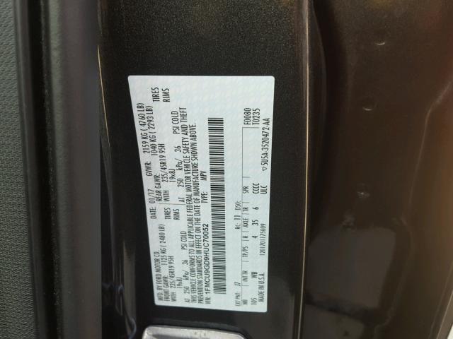 1FMCU9GD9HUC70052 - 2017 FORD ESCAPE SE 灰色 照片 10