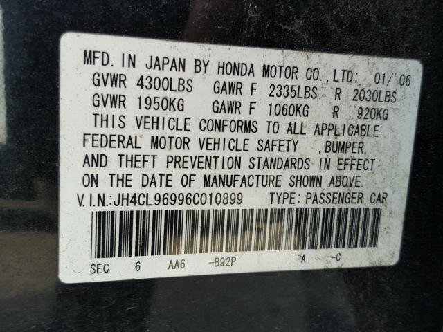 JH4CL96996C010899 - 2006 ACURA TSX BLACK photo 10