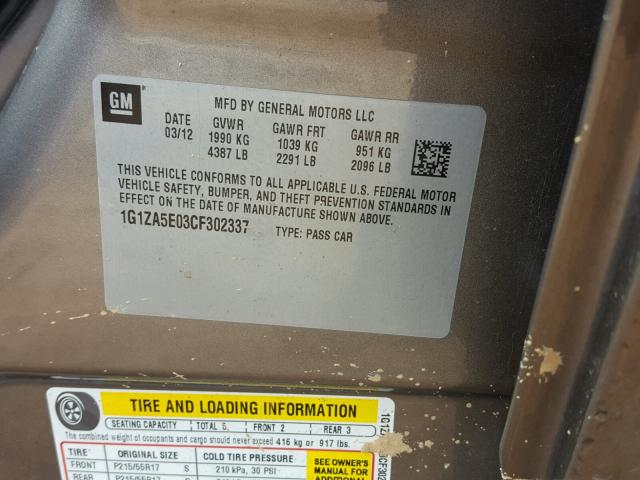 1G1ZA5E03CF302337 - 2012 CHEVROLET MALIBU LS ყავისფერი ფოტო 10