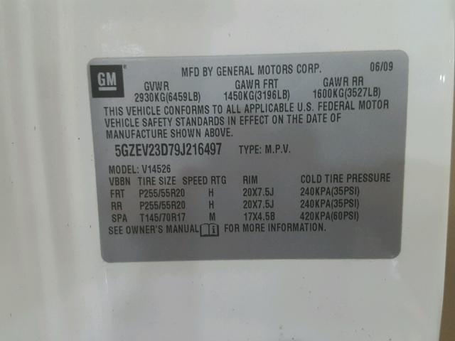 5GZEV23D79J216497 - 2009 SATURN OUTLOOK XR თეთრი ფოტო 10