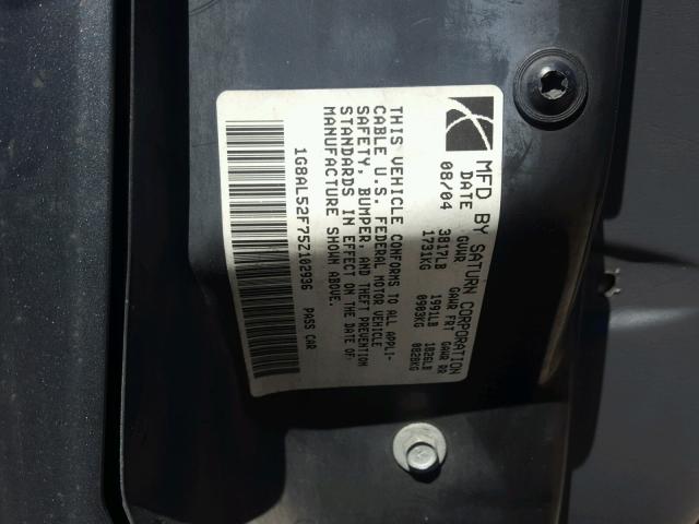 1G8AL52F75Z102936 - 2005 SATURN ION LEVEL GRAY photo 10