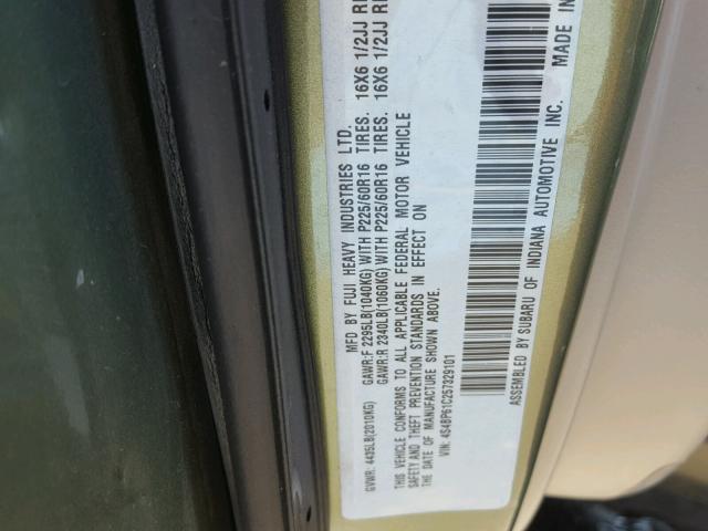 4S4BP61C257329101 - 2005 SUBARU LEGACY GREEN photo 10