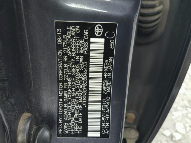 JTDKN3DP8D3046473 - 2013 TOYOTA PRIUS PLUG GRAY photo 10