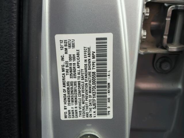 5J6TF1H37DL000558 - 2013 HONDA CROSSTOUR SILVER photo 10