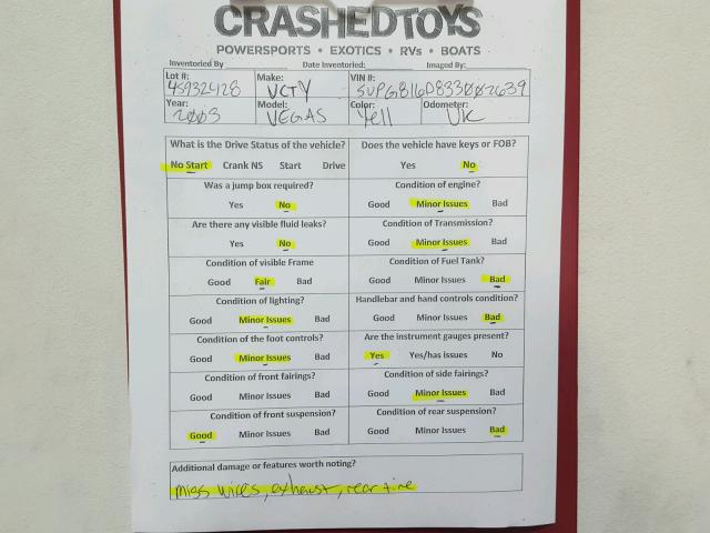 5VPGB16D833002639 - 2003 VICTORY MOTORCYCLES VEGAS Sarı fotoğraf 20