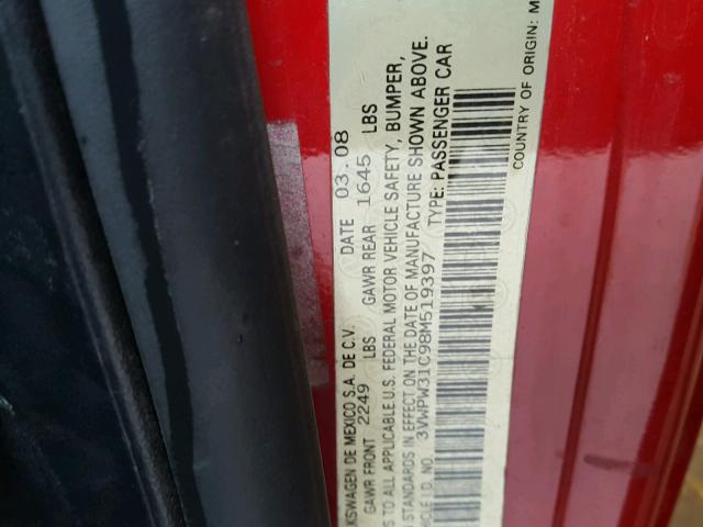 3VWPW31C98M519397 - 2008 VOLKSWAGEN NEW BEETLE 红色 照片 10