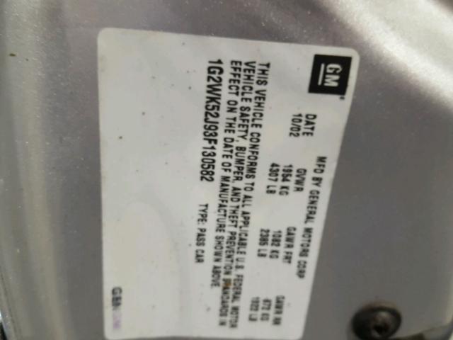 1G2WK52J93F130582 - 2003 PONTIAC GRAND PRIX SILVER photo 10