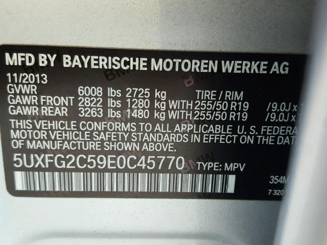 5UXFG2C59E0C45770 - 2014 BMW X6 XDRIVE3 SILVER photo 10