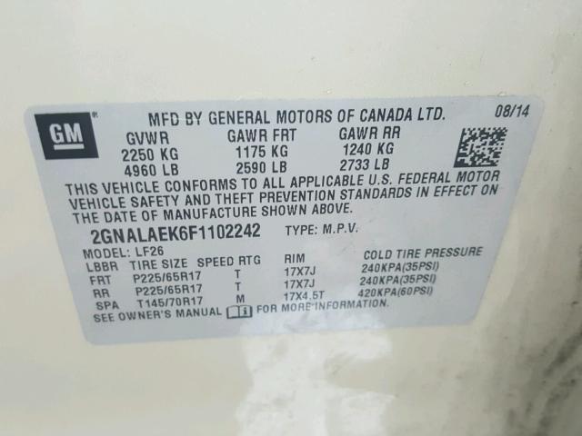 2GNALAEK6F1102242 - 2015 CHEVROLET EQUINOX LS GOLD photo 10