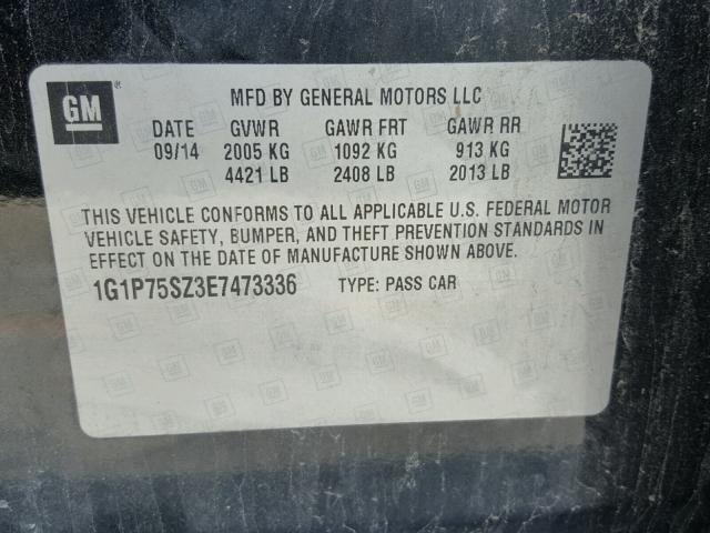 1G1P75SZ3E7473336 - 2014 CHEVROLET CRUZE CHARCOAL photo 10