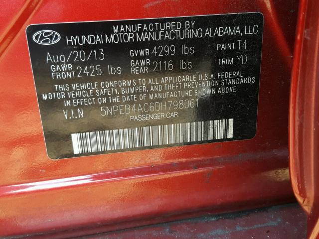 5NPEB4AC6DH798061 - 2013 HYUNDAI SONATA GLS RED photo 10