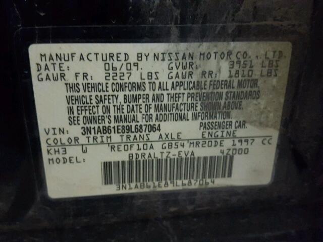 3N1AB61E89L687064 - 2009 NISSAN SENTRA 2.0 BLACK photo 10