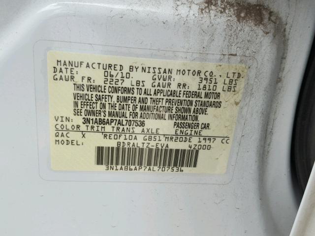 3N1AB6AP7AL707536 - 2010 NISSAN SENTRA 2.0 WHITE photo 10