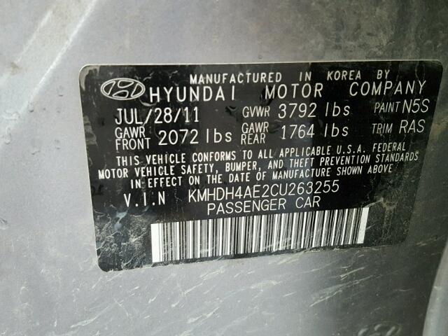 KMHDH4AE2CU263255 - 2012 HYUNDAI ELANTRA GL GRAY photo 10