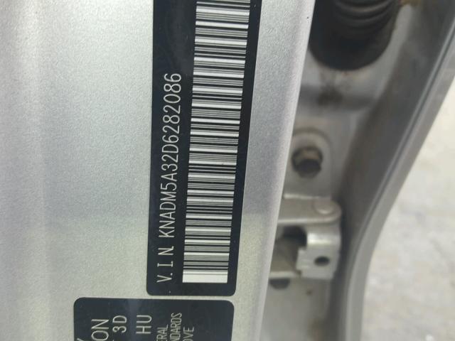 KNADM5A32D6282086 - 2013 KIA RIO LX SILVER photo 10