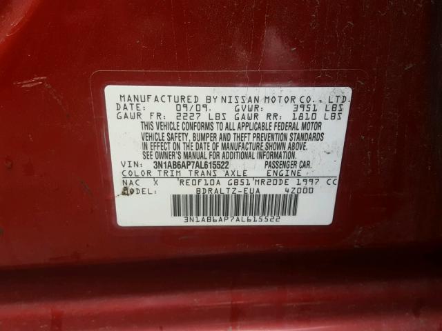 3N1AB6AP7AL615522 - 2010 NISSAN SENTRA 2.0 RED photo 10