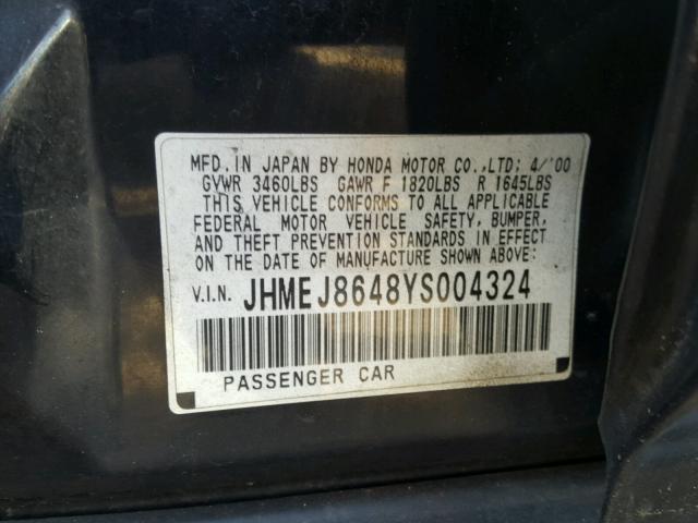 JHMEJ8648YS004324 - 2000 HONDA CIVIC EX 黑色 照片 10