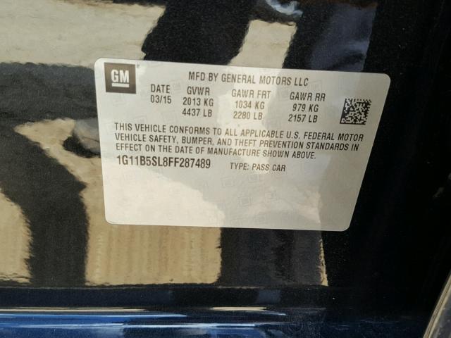 1G11B5SL8FF287489 - 2015 CHEVROLET MALIBU LS შავი ფოტო 10