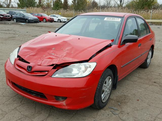 1HGES16385L005459 - 2005 HONDA CIVIC DX V RED photo 2