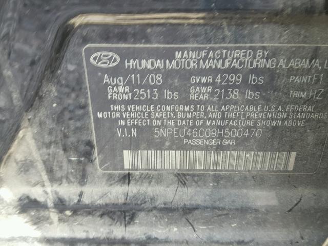 5NPEU46C09H500470 - 2009 HYUNDAI SONATA BLACK photo 10