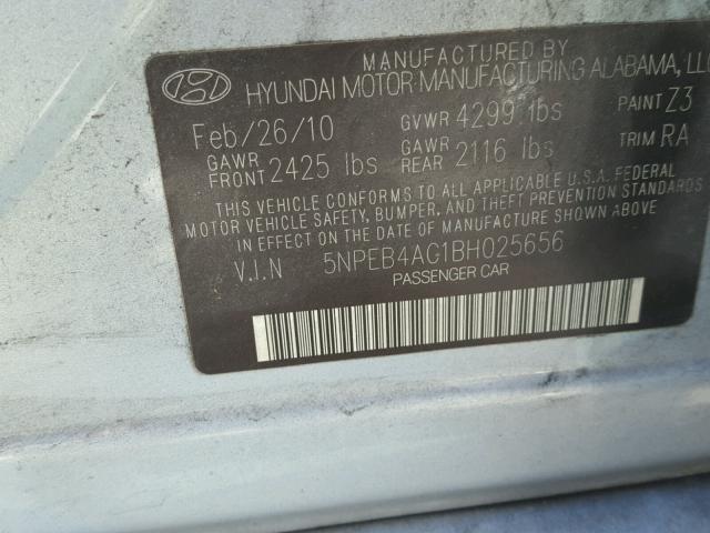 5NPEB4AC1BH025656 - 2011 HYUNDAI SONATA GLS BLUE photo 10